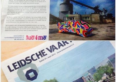 betonnen bank in krant